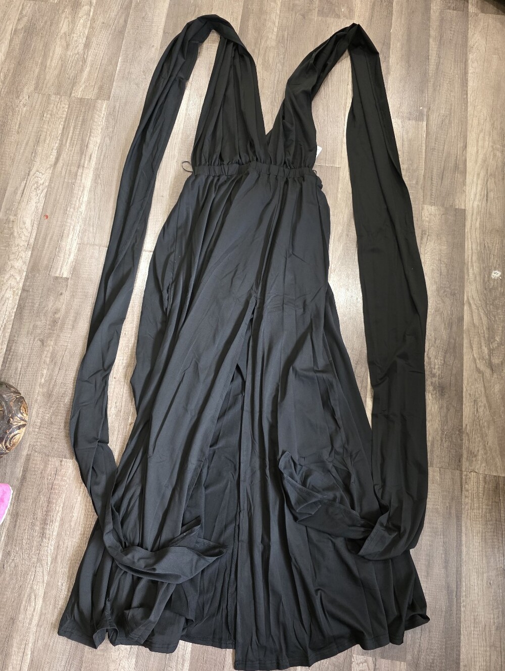 Nwt Amazon Multiway Slit Maxi Dress Elegant Black V-Neck Front Slit Gown Goth - Picture 6 of 12